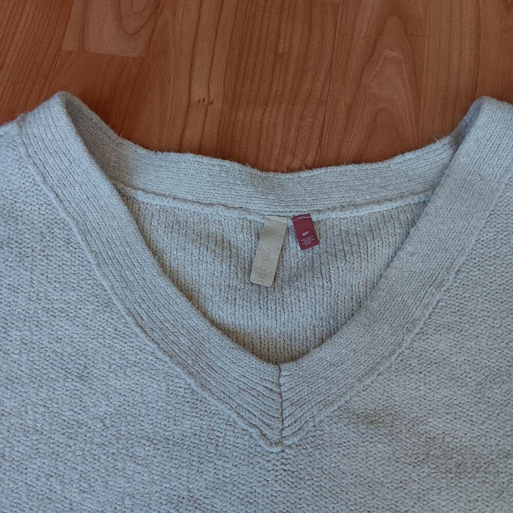 Pilcro Cropped V Neck Oatmeal Exposed Seam Sweater Preppy MP Tennis Old Money‎ - Picture 5 of 8